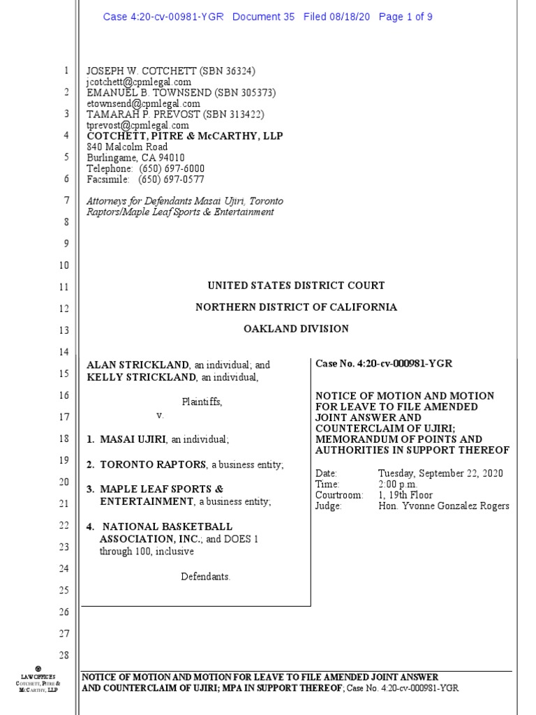 Masai Ujiri Countersuit | PDF | Discovery (Law) | Federal Rules Of ...