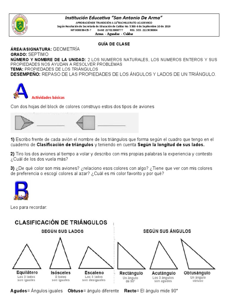 Propiedades de Triángulos en 7° Grado | PDF | Triángulo | Geometría ...