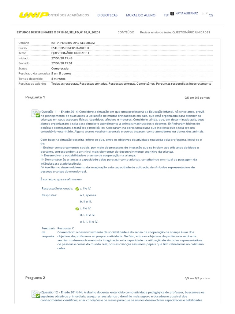 Respostas ao questionário investigativo: Concepção sobre a relação