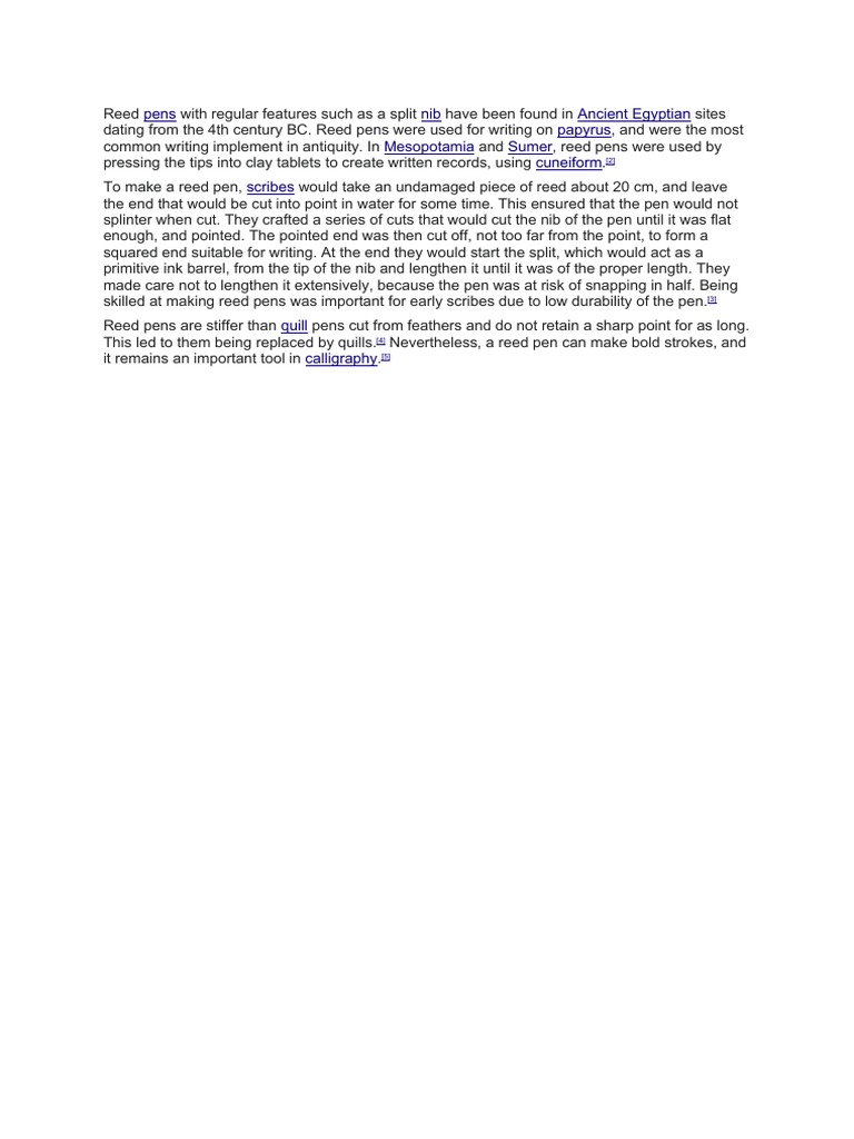Ancient Reed Pens: History & Crafting | PDF