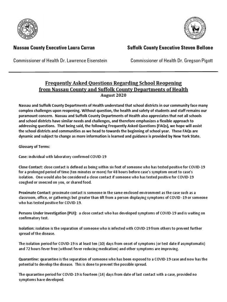 FAQs on School Reopening Guidelines | PDF | Quarantine | Health Sciences