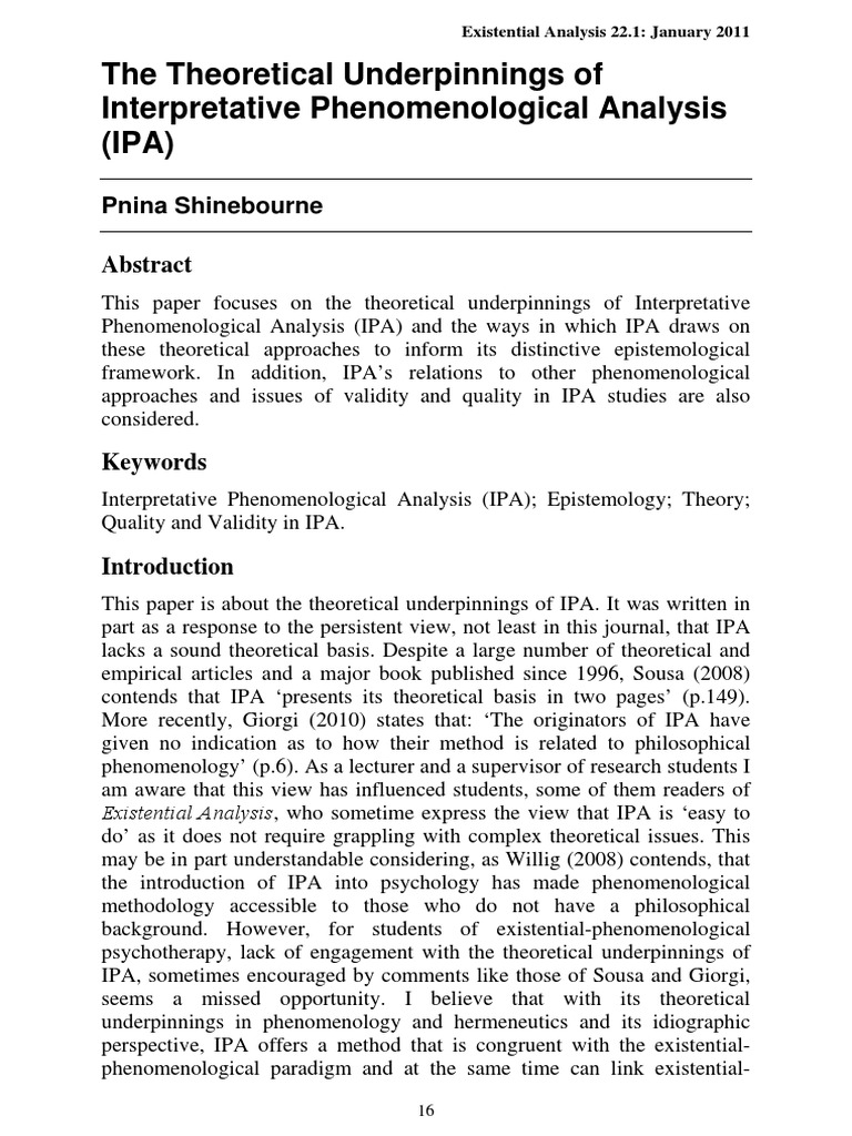 The Theoretical Underpinnings of Interpretative Phenomenological Analysis (IPA) PDF