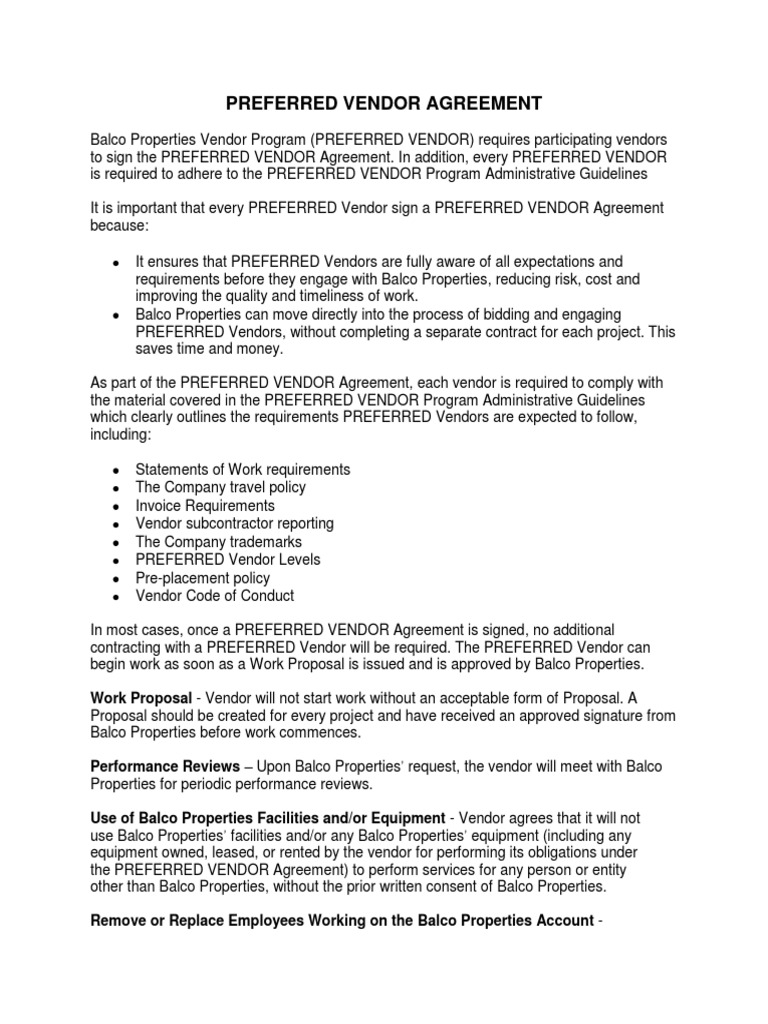 Free Vendor Agreement Template  PDF  Indemnity  Insurance Throughout preferred vendor agreement template