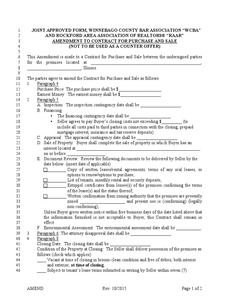 Amendment To Contract For Purchase 09 22 2015 (2) - 1 | PDF | Lease | Sales
