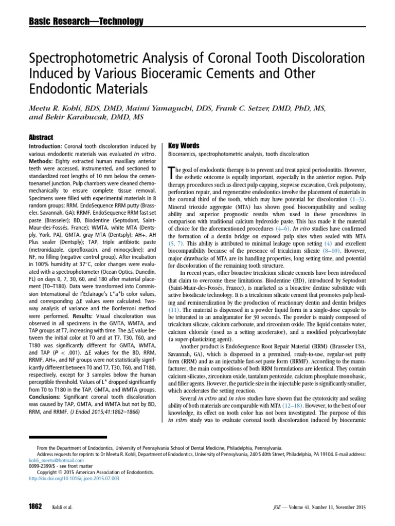 Spectrophotometric Analysis of Coronal Tooth Discoloration Induced by