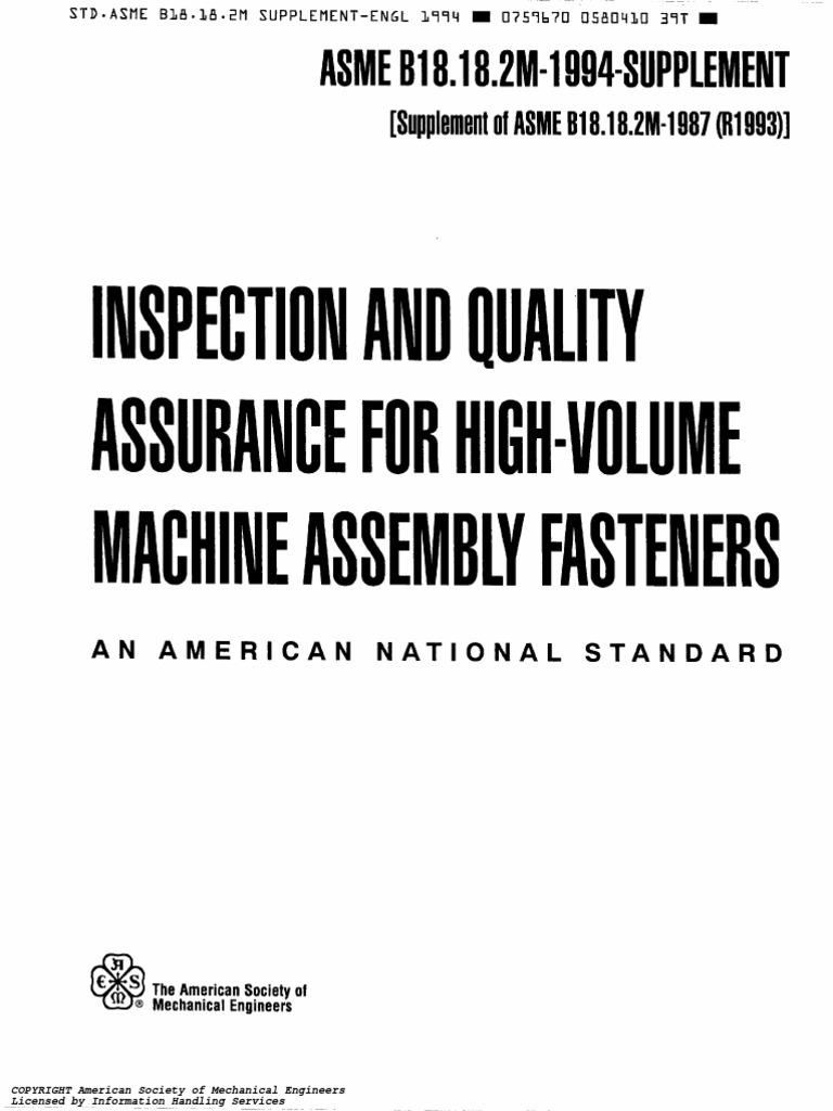 Asme B18.18 Pdf – Inspection and Quality Assurance for Fasteners – LBEGMS