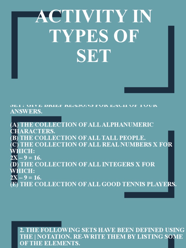 Types of Set PDF Set (Mathematics) Numbers