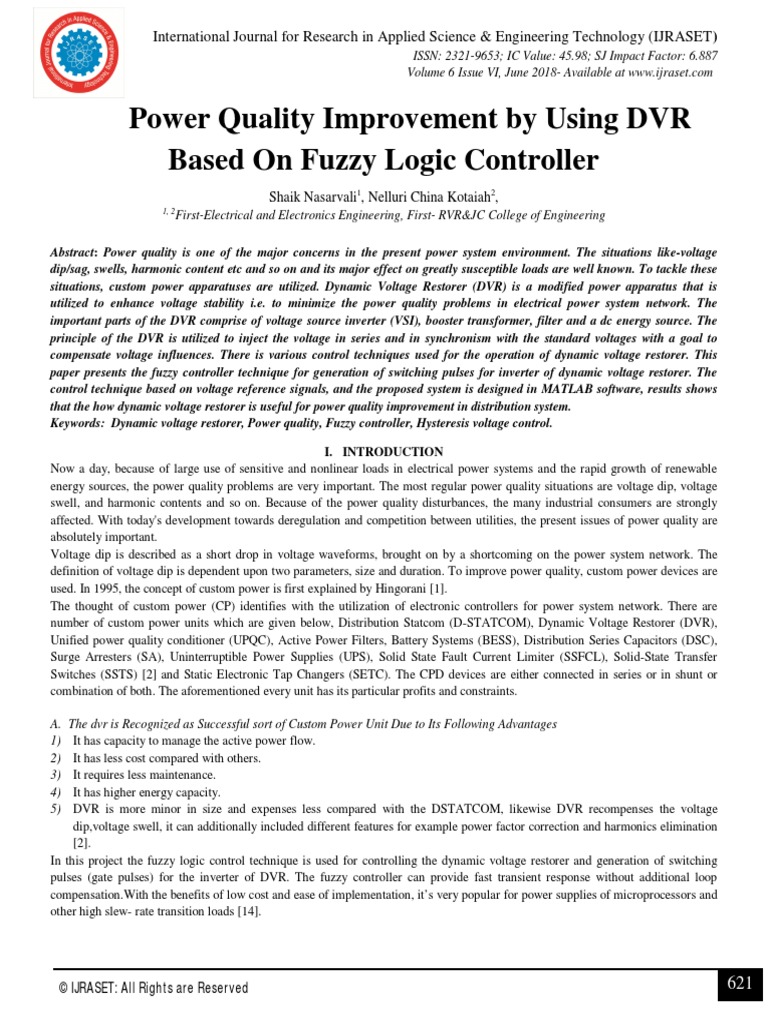 Power Quality Improvement by Using DVR Based On Fuzzy Logic Controller ...