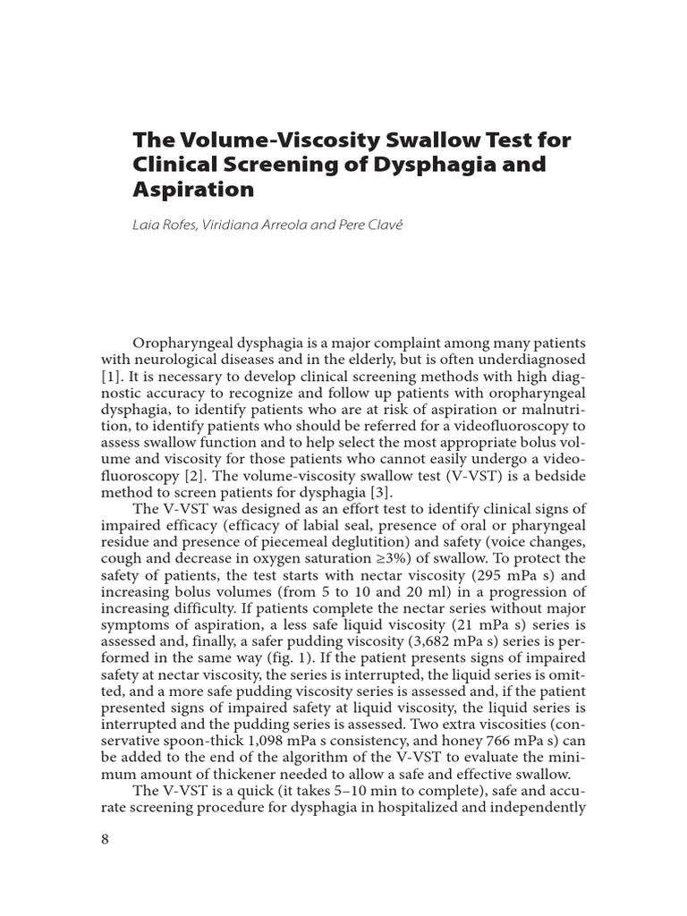 Volume-Viscosity Swallow Test Overview | PDF | Diseases And Disorders ...