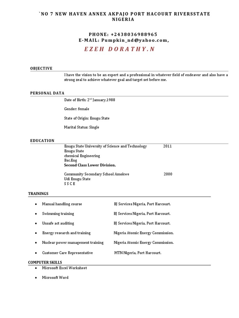 Ezeh Dorathy.N 'No 7 New Haven Annex Akpajo Port Hacourt Riversstate