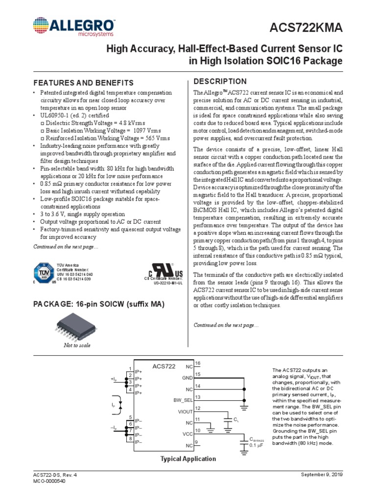 ACS722KMA: High Accuracy Hall Effect Based Current Sensor IC in High