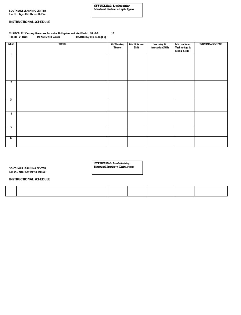 Southwill Learning Center Schedule | PDF | Art