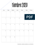 Calendario Septiembre 2020 Imprimible PDF