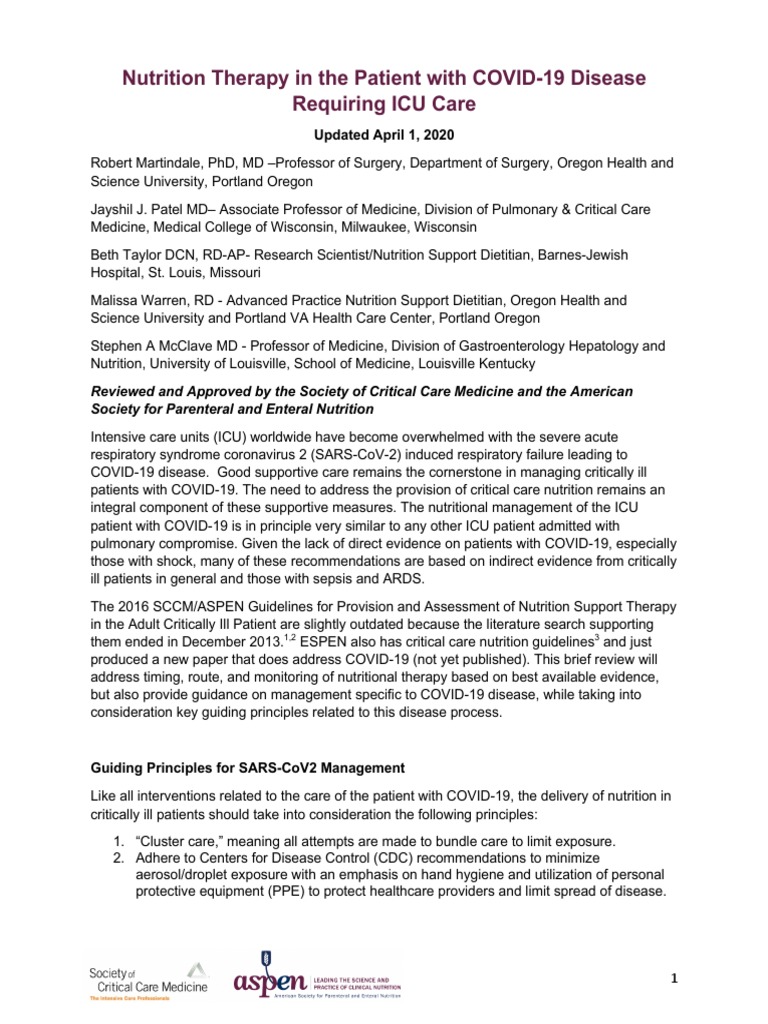 Nutrition Therapy COVID 19 SCCM ASPEN | PDF | Intensive Care Medicine ...