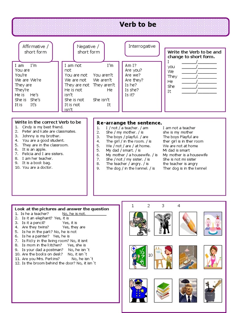 Verb to Be: Forms and Exercises | PDF | Semantics | Syntactic Relationships