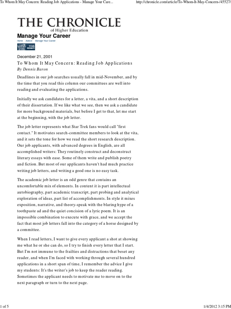 Baron Reading Job Applications | PDF | Graduate School | Thesis