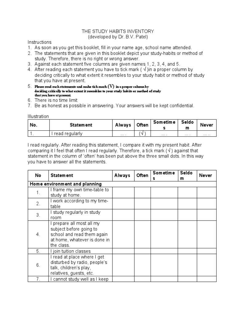 Study Habits Inventory Guide | PDF | Teachers | Test (Assessment)