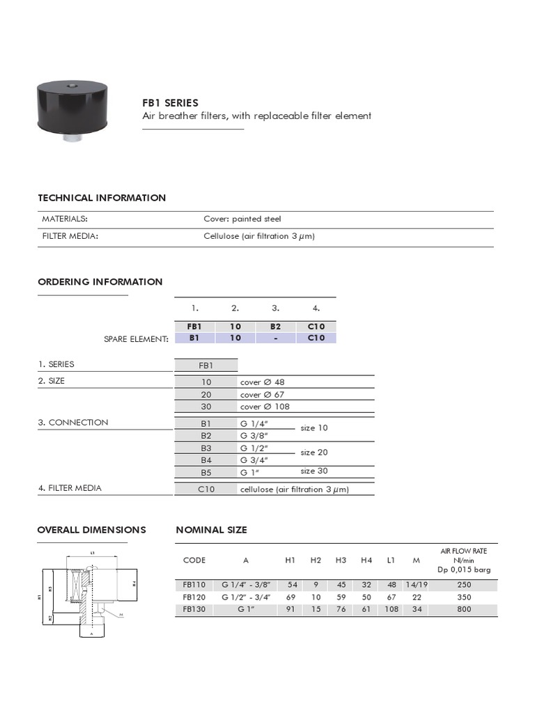 Fb1 Series Air Breather Filters, With Replaceable Filter Element | PDF ...