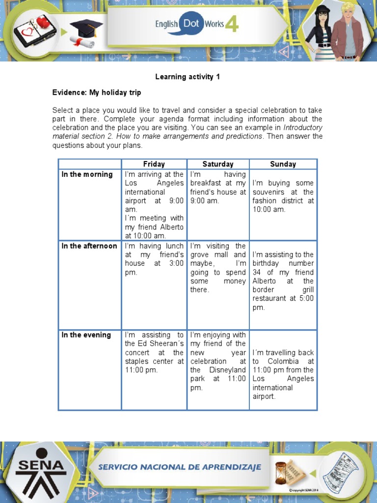 Learning Activity 1 Evidence: My Holiday Trip | PDF