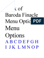 Bank of Baroda Finacle Menu Options