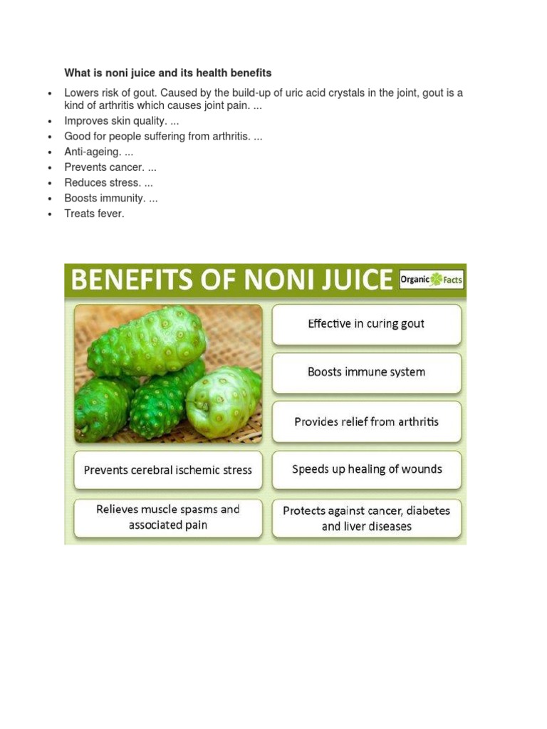 Noni Juice Health Benefits for Gout, Skin, Arthritis & More PDF