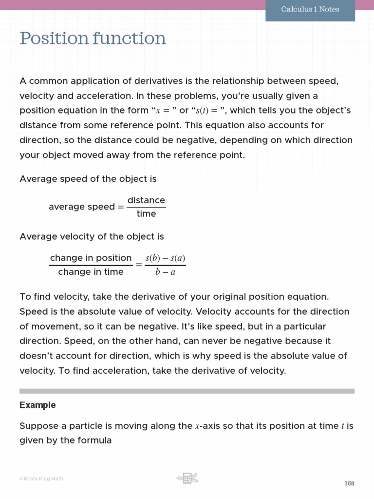 3.1 Position Function PDF | PDF | Velocity | Acceleration