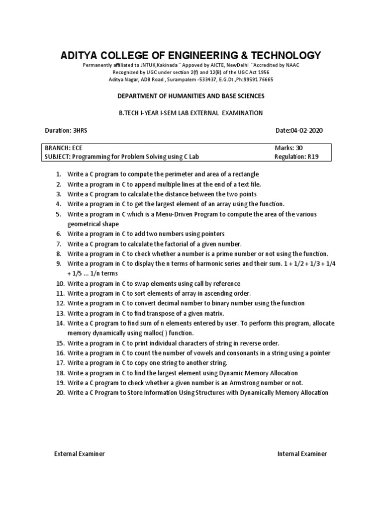 C Lab Programs for B.Tech 1st Year | PDF | String (Computer Science ...