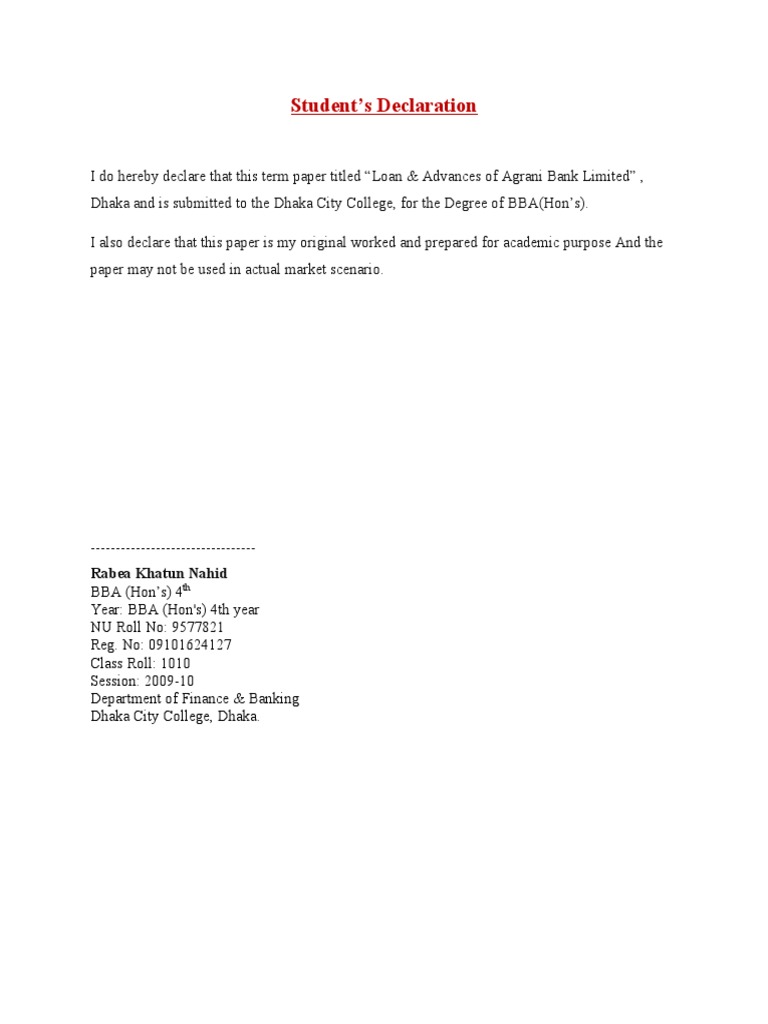2.student's Declaration | PDF