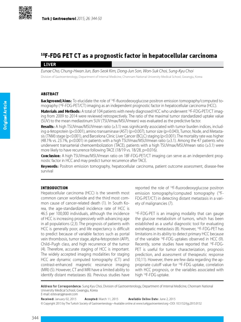 F-FDG PET CT As A Prognostic Factor in Hepatocellular Carcinoma | PDF ...