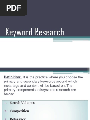 Keyword Research Pdf Search Engine Optimization Websites