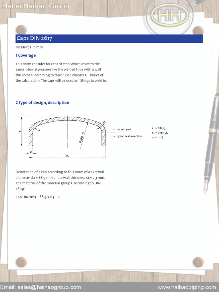 Dimensional Specifications and Design Standards for Steel Caps