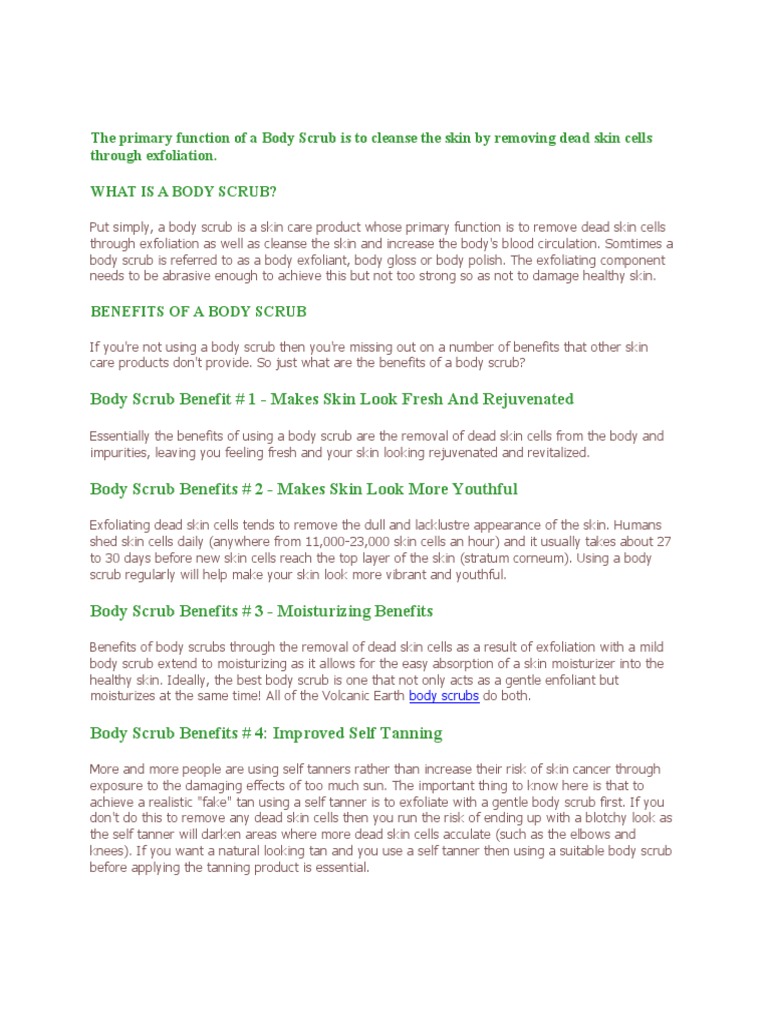The Benefits of Body Scrubs: How Exfoliation Promotes Healthy, Youthful Skin | PDF | Skin | Salt