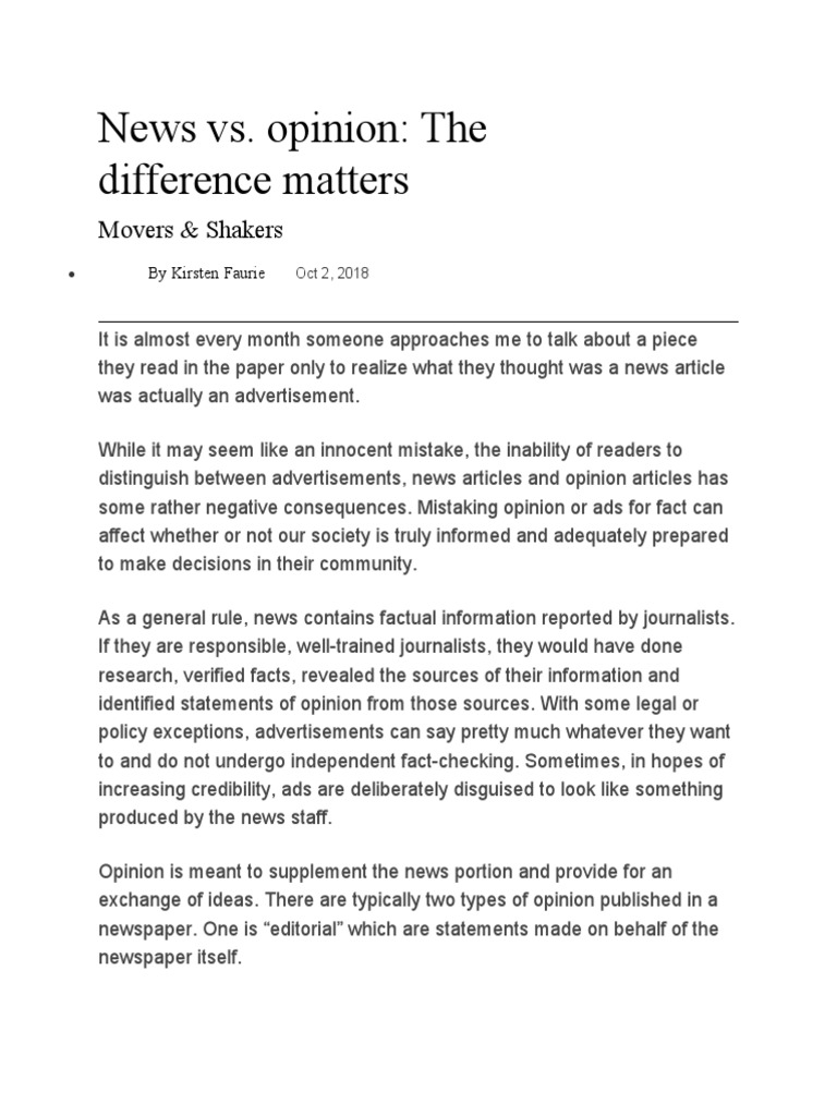 News Vs Opinion Download Free Pdf Newspapers Editorial