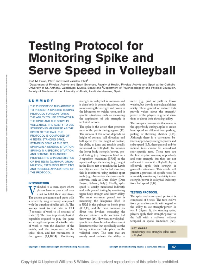 Testing Protocol For Monitoring Spike and Serve.7 | PDF | Volleyball ...