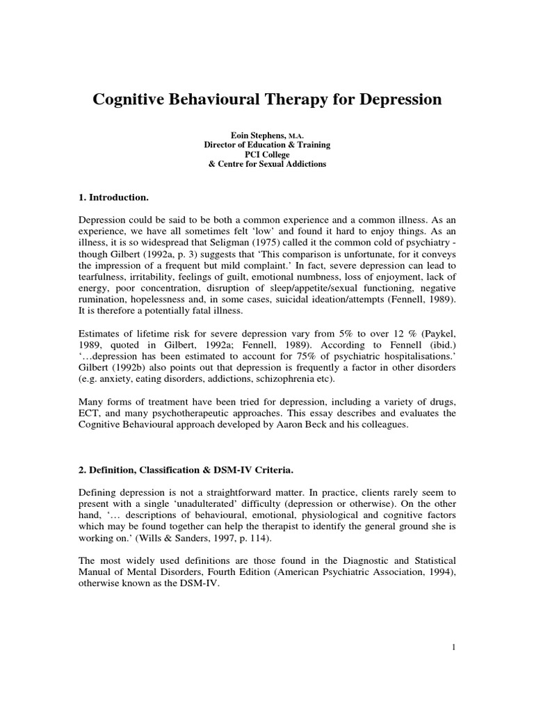 CBT of Depression | PDF | Cognitive Behavioral Therapy | Schema ...