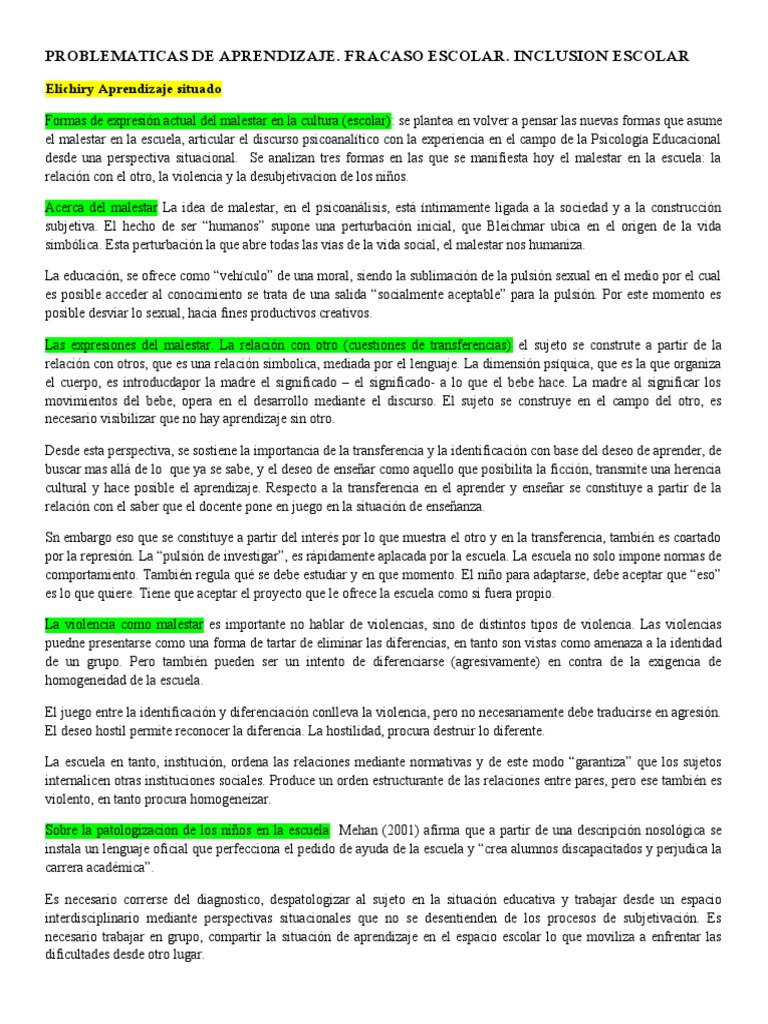Malestar y Fracaso Escolar en Niños | PDF | Violencia | Psicoanálisis