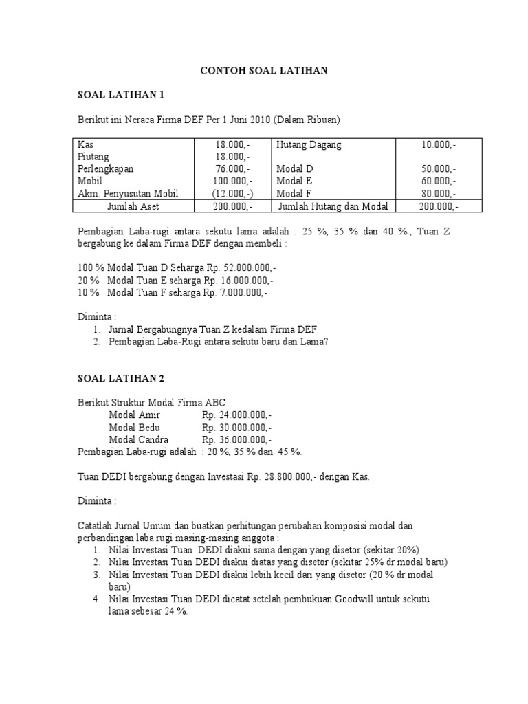 Contoh Soal Latihan Advance Firma