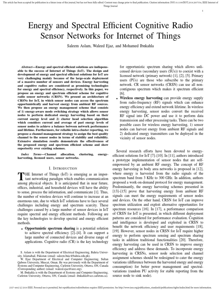 Energy and Spectral Efficient Cognitive Radio Sensor Networks For ...