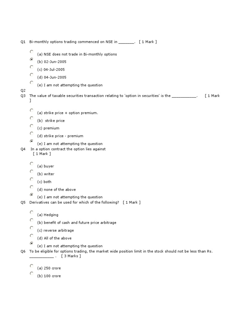 NSE Options Trading Quiz Questions | PDF | Option (Finance ...