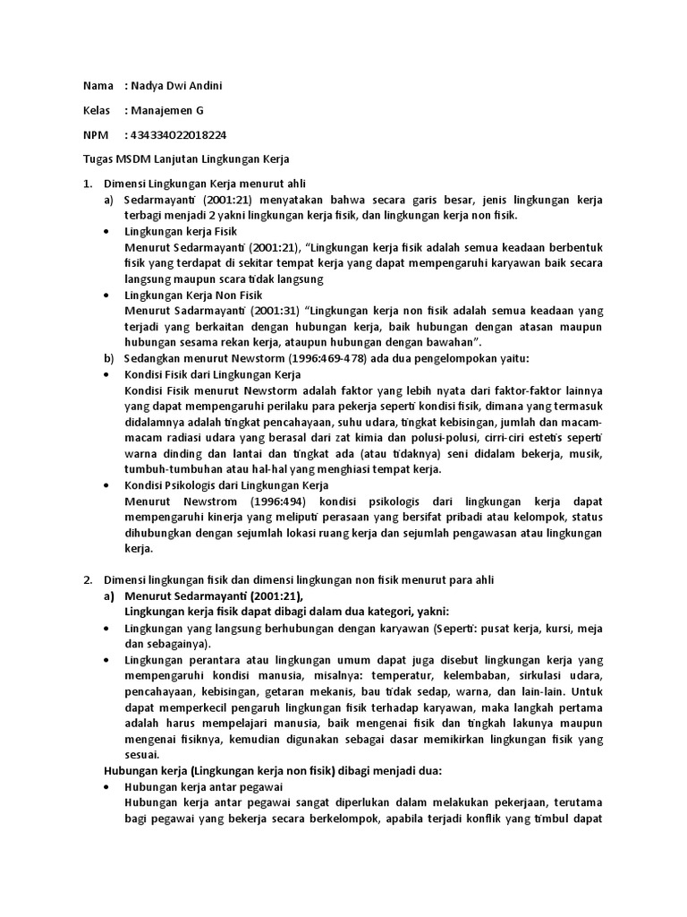 MSDM Lanjutan Lingkungan Kerja Nadya 224 PDF