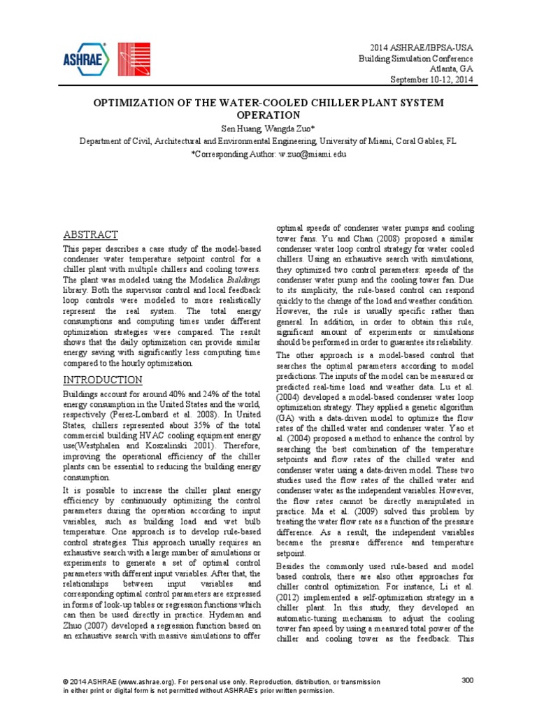 Optimization of The Water-Cooled Chiller Plant System Operation | PDF