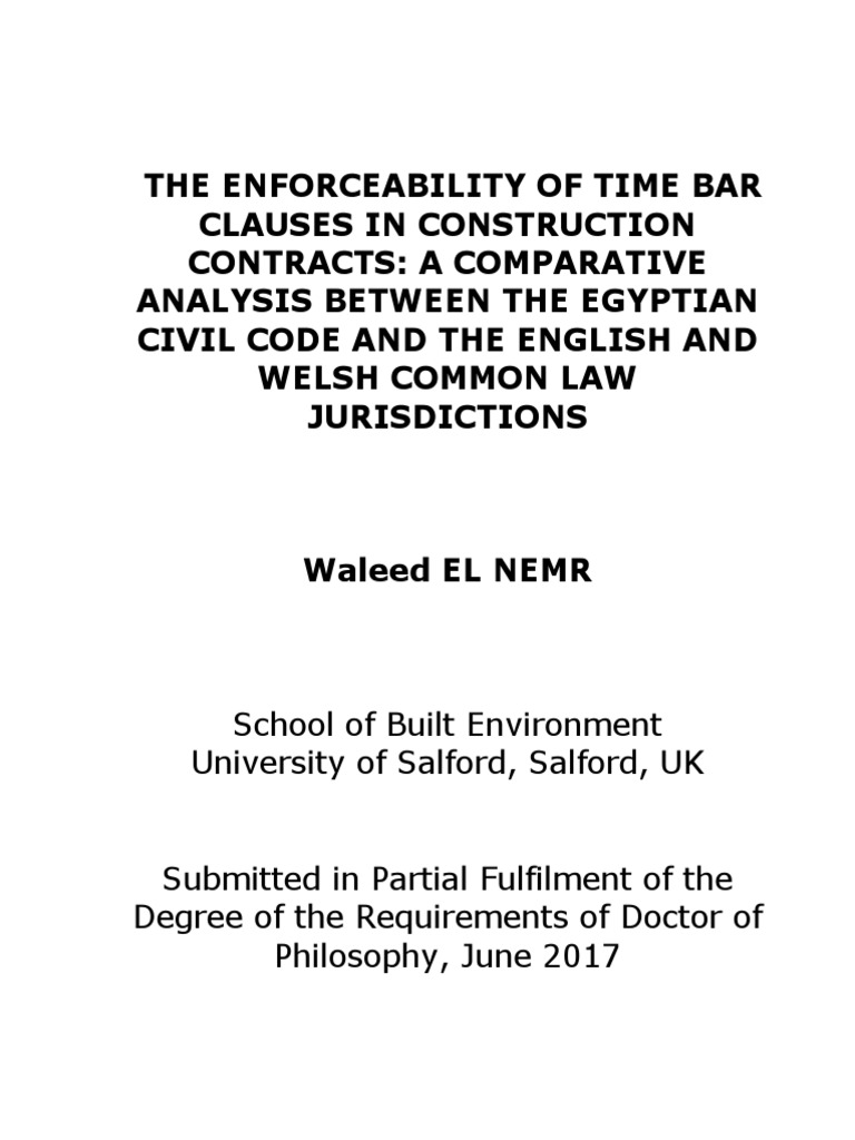 The Enforceability of Time Bar Clauses I PDF | PDF | English Law | Egypt