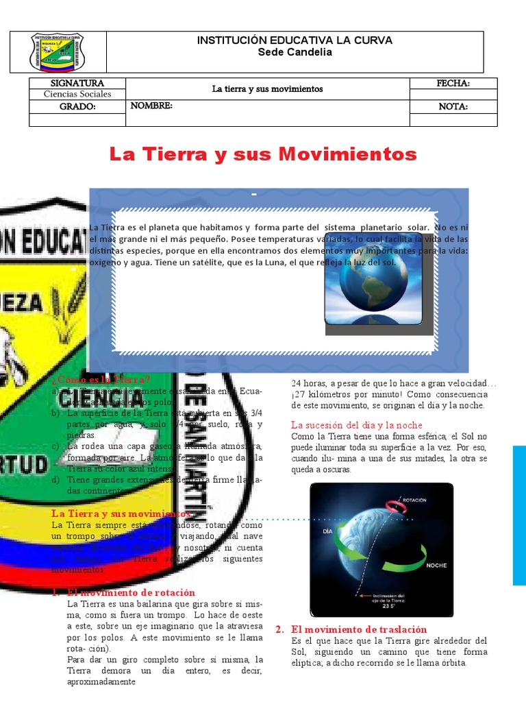 Movimientos de La Tierra para Tercer Grado de Primaria 2 | PDF | Tierra ...