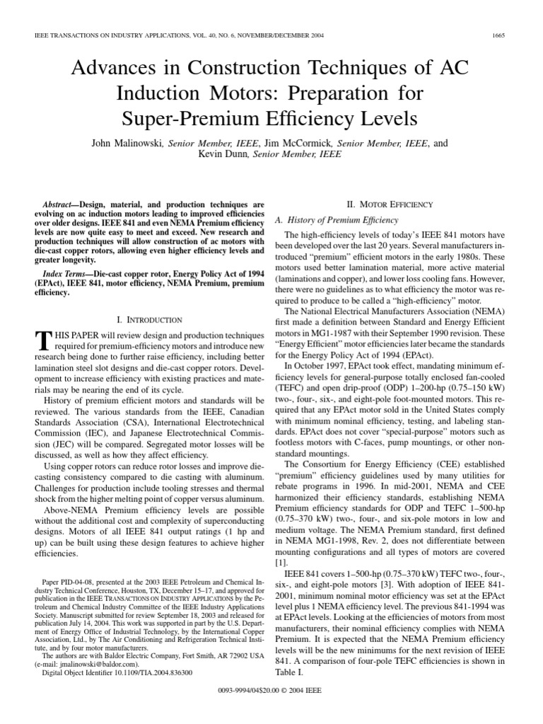 Super Efficient motors-IEEE Paper | PDF | Engines | Bearing (Mechanical)