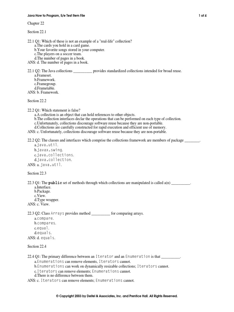 Java How To Program, 5/e Test Item File 1 of 4 | PDF | Array Data ...