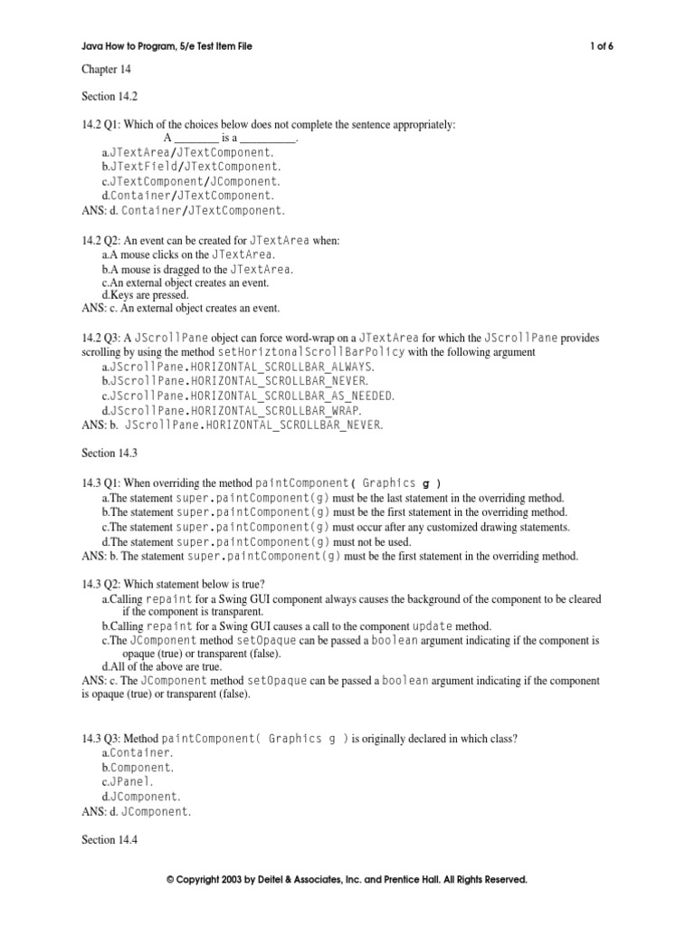 Java How To Program, 5/e Test Item File 1 of 6 | PDF