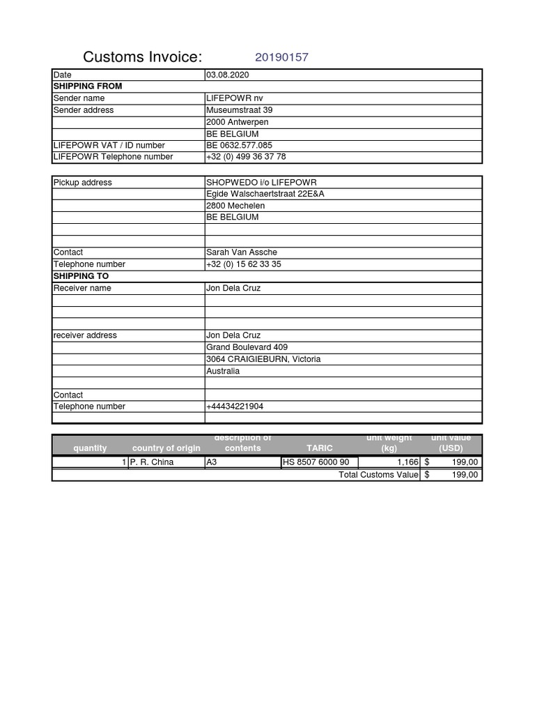 Customs Invoice 03 08 PDF