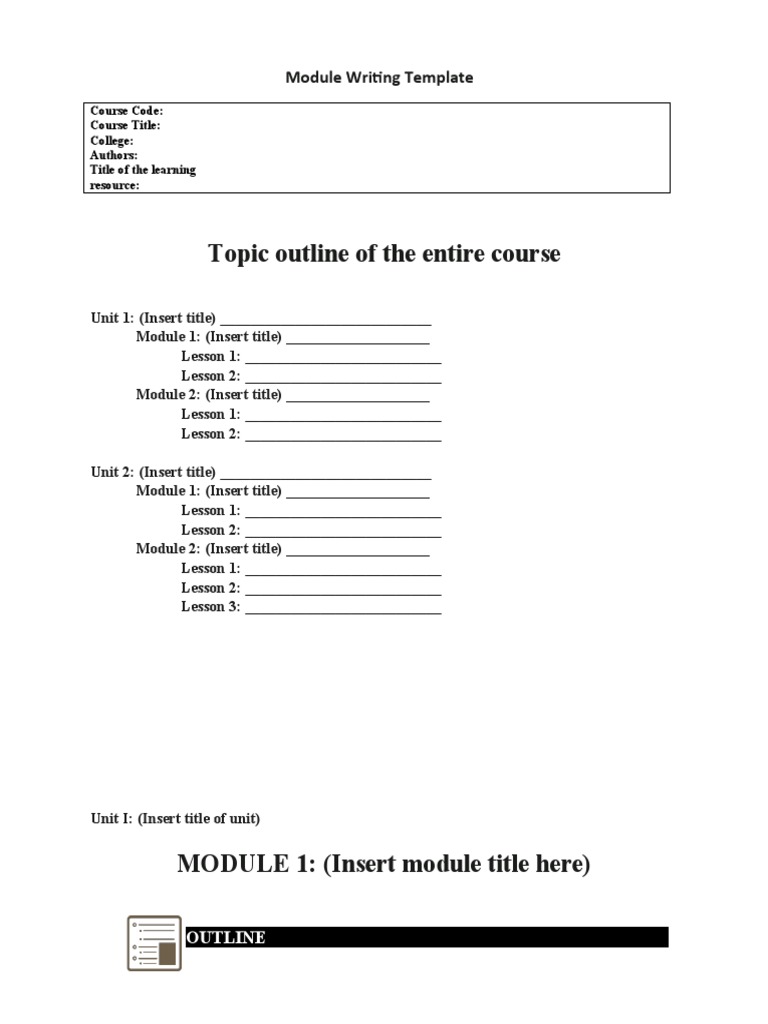 Topic Outline of The Entire Course: Module Writing Template | PDF