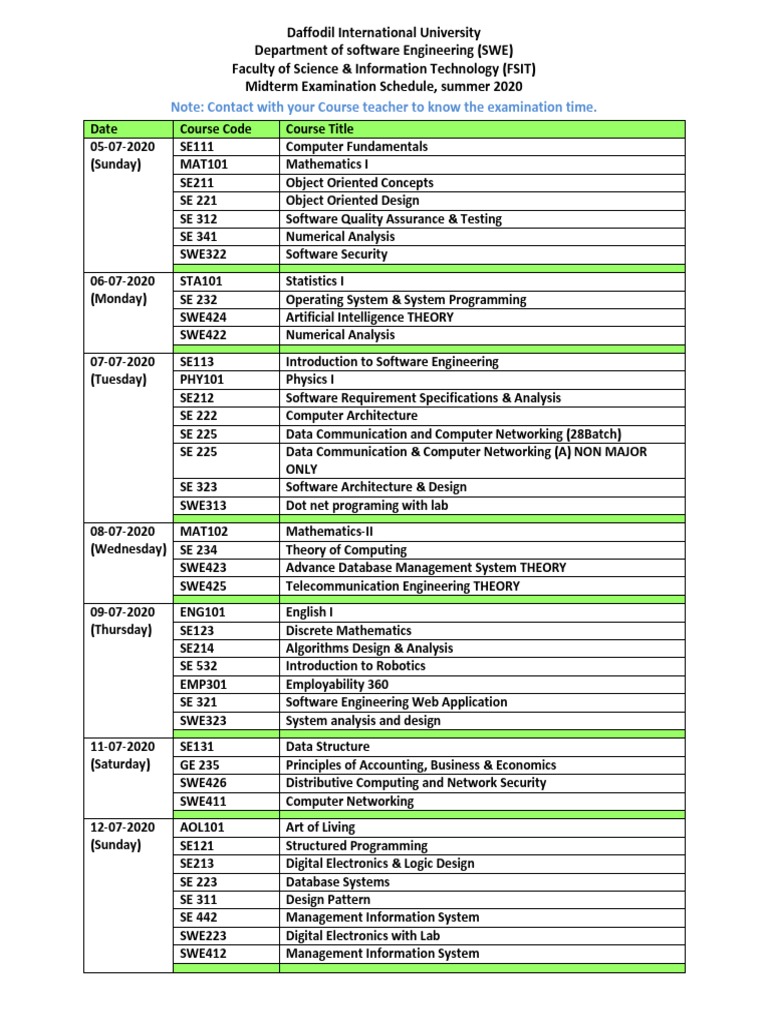 Midterm Examination Routine, Summer-2020 - V2n | PDF | System | Computing