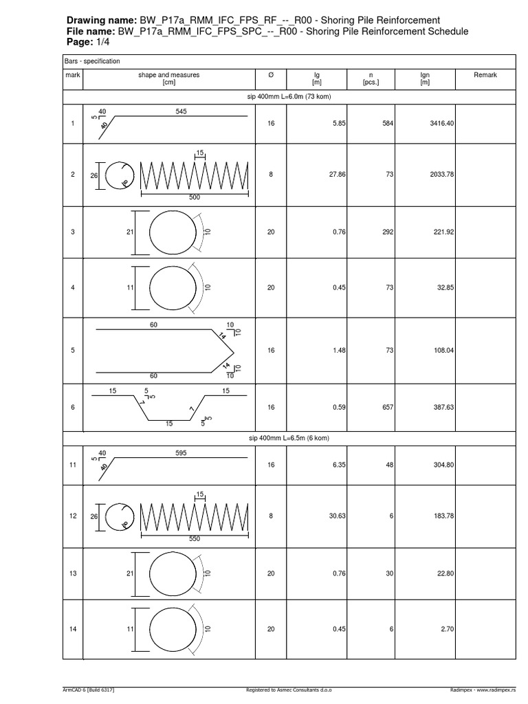Shoring Pile Reinforcement Schedule | PDF